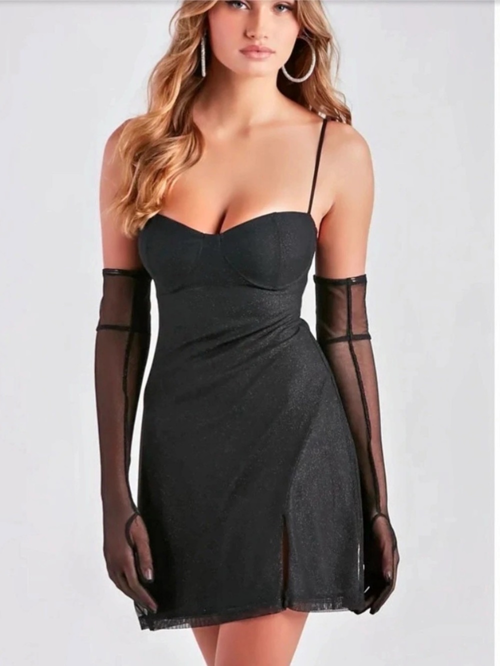 Windsor Main Attraction Glitter Mini Dress and Gloves Set & Gloves Black